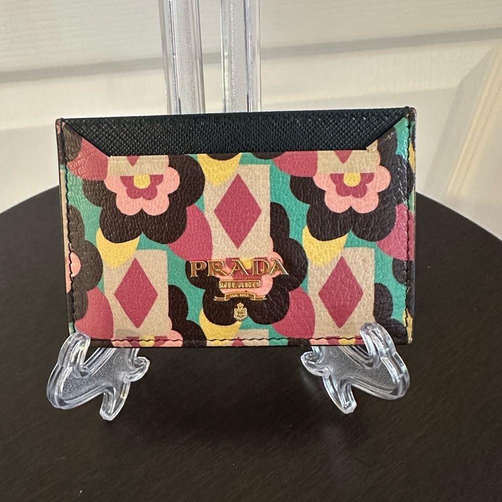 PRADA Leather Flowers & Diamonds Card Wallet Holder Accessory - NEW